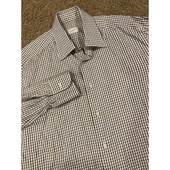 Ermenegildo Zegna Button Down Shirt Dark Green & Gray Plaid Size 42 / 16 1/2 - Picture 1 of 10